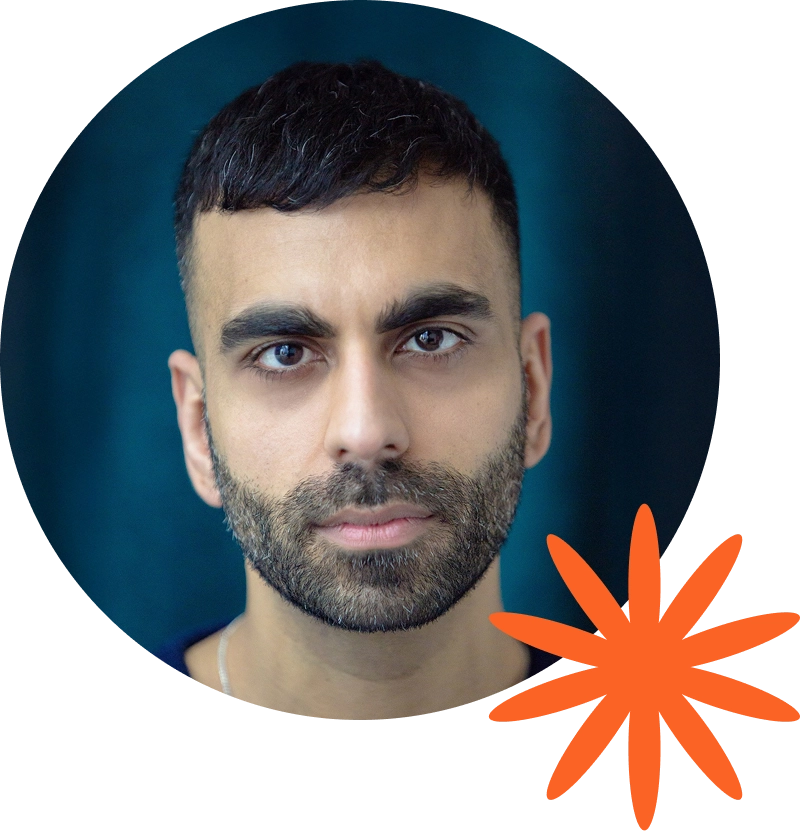 An image of writer Waleed Akhtar in a circular frame